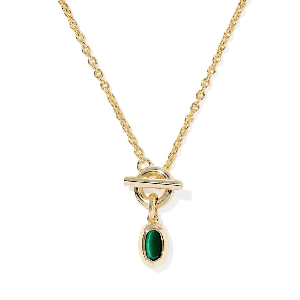 Kendra Scott Mini Toggle Elisa Short Pendant Gold Necklace with Green Pendant